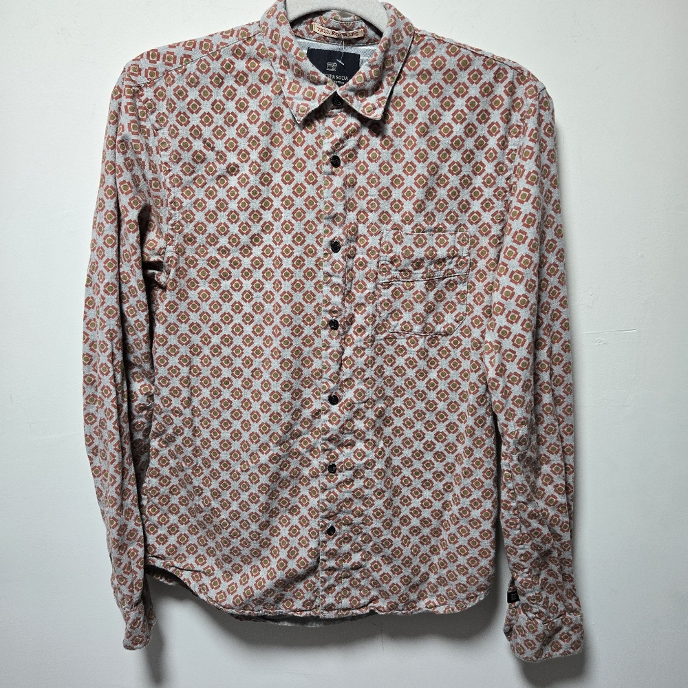 Scotch & Soda Amsterdam Geometric Gray Print Button-up Size Small Long Sleeve